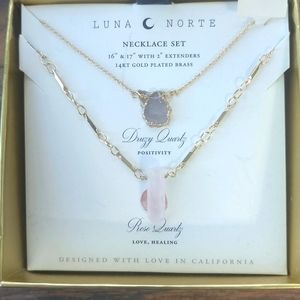 Rose & Druzy Quartz (×2) Necklaces